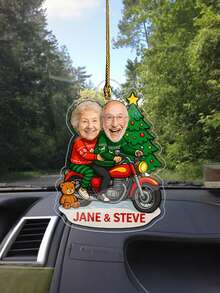 1 pièce Ornement de Noël personnalisé pour couple, ornements de Noël personnalisés avec photos et noms du couple, ornement acrylique d'anniversaire de couple, décorations photo personnalisées pour couple, éléments d'arbre de Noël et de moto