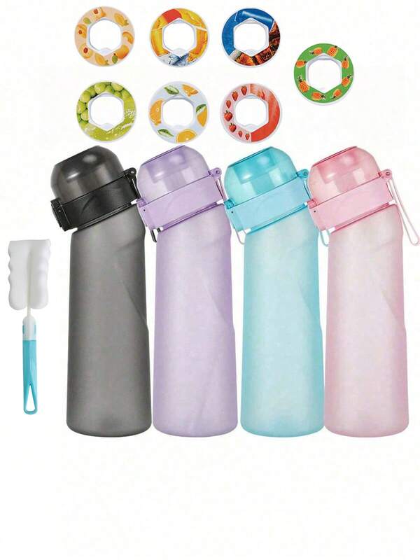 1PC Sports 650ml Flavored Water Bottle With 1 Random Fruit Flavored Pod, Portable Drinking Water Bottle, Great For Birthdays, Fitness, Running, Outdoors Leakproof Portable Plastic Scent Water Bottle Bursh For Free
