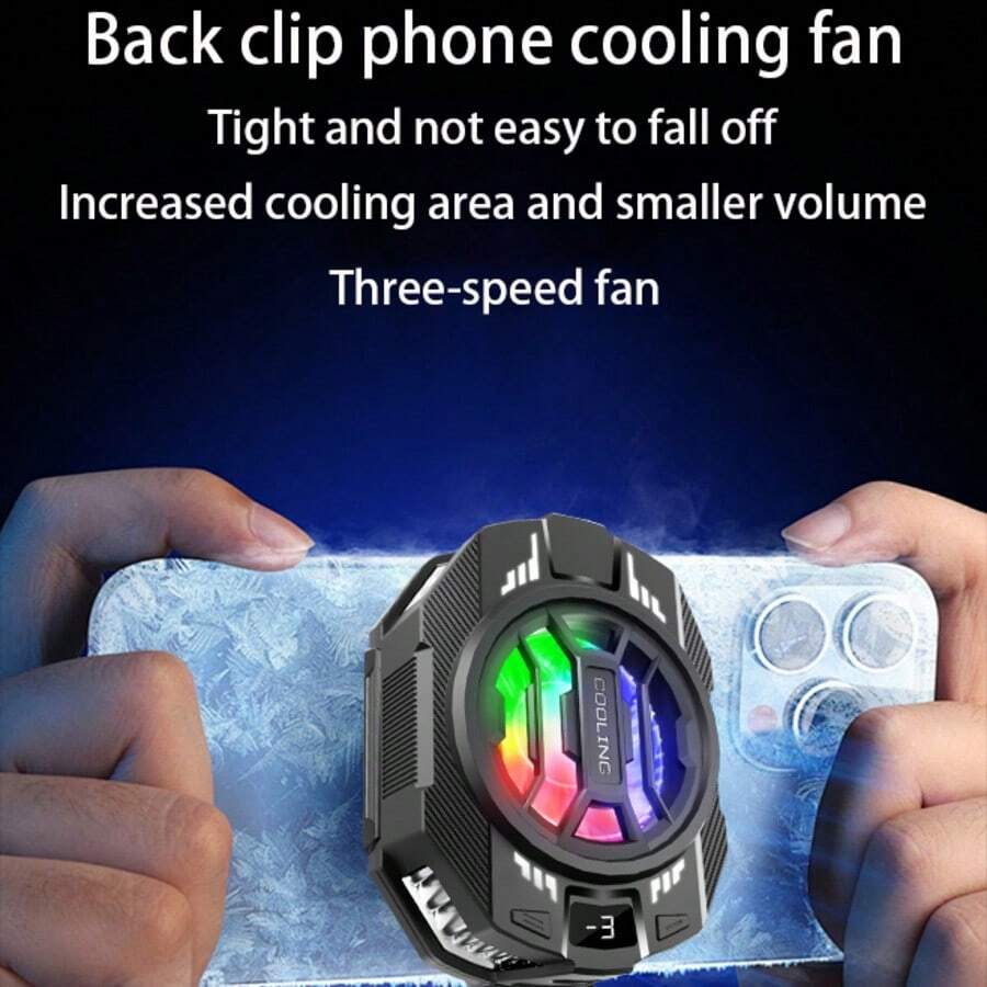 1 pieza Enfriador de teléfono semiconductor negro, material de ABS + aleación de aluminio, ajuste de 3 velocidades, enfriamiento rápido, iluminación RGB, compatible con iPhone, tabletas, etc.