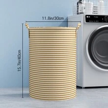 1 Striped Laundry Basket With Handle, Foldable Fabric Bathroom Laundry Basket, Toy Laundry Basket, Bucket Laundry Basket