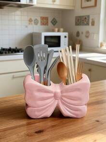 1pc Cute Ceramic Bow-Knot Shaped Utensil Holder, Fashionable Kitchen Utensil Organizer Rack, Can Hold Spoons, Chopsticks, Whisks And Cooking Tools, Modern Decorative Countertop Storage, An Ideal Choice For Home Kitchen Essentials - Multicolor - View 11