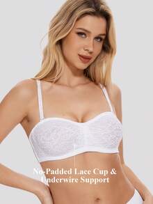 Wingslove Soft Comfort Floral Lace Strapless Bra, Demi-Cup Unlined Underwire Minimizer, Multi-Way Bandeau With Adjustable Fit, Lingerie