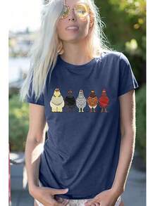 Chicken Tshirt Mom Cute T Shirts Womens Short Sleeves Farm Country Casual Tee Tops-Unisex Women & Men's Festival Daily Wear - Xanh lam-1 - Xem 2
