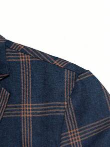 1pc New Casual Men's Black And White Plaid Blazer, Suitable For Spring And Autumn Everyday Wear - Navy Blue - View 6