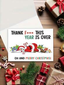 1 张搞笑粗鲁圣诞贺卡，上面写着咒骂圣诞老人，感谢今年已经结束，圣诞快乐贺卡，内附信封，空白，适合送给家人朋友、男士女士的圣诞礼物 - 彩色 - 查看 4