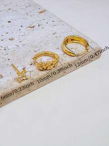 3pcs Mini CZ Daisy Flower Stud Earrings & Oval Hoop Set, Stackable, For Women; - 3Pcs Single Set - View 3