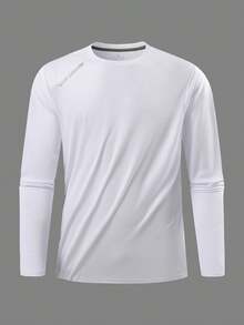 1 pieza Camiseta deportiva de manga larga de compresión delgada y ajustada para hombres, camiseta transpirable que absorbe la humedad para correr y entrenar - Blanco - Ver 2
