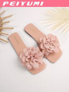 Women's Elegant Flat Sandals, Fashionable Floral Decor, Comfortable & Versatile, Suitable For Outdoor And Beach Wear - Pink - View 4