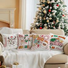 4 Stücke Cartoon Weihnachten Schachbrettmuster bedruckter Kissenbezug Set