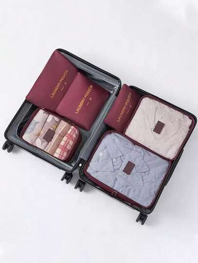 Bộ 6 túi nhỏ, túi đựng đồ du lịch chống thấm nước in hình chữ cái, bộ túi đựng đồ du lịch, bộ túi đựng đồ đóng gói, túi sắp xếp hành lý du lịch, phụ kiện túi đựng đồ vali du lịch, túi đựng đồ nhẹ đa năng, túi du lịch chống bụi, túi đựng đồ du lịch đa chức năng phân loại quần áo, túi nén hành lý du lịch, dùng cho gia đình và du lịch