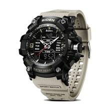 BIDEN 男士时尚手表 学生电子手表 多功能户外运动手表 时间闹钟 日历星期液晶显示屏 男士防水双屏夜光手表