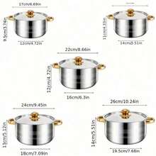 10 Pieces Stainless Steel Pot Set With Lid, Colorful Soup Pot Combination, 5-Piece Pot Set And 5-Piece Pot Lids, Cooking Pot, Soup Pot, Capped Pot Set, Boxed Pot Set, Cooking Pot Set, Kitchen Tools, Ideal Gift For Housewarming & New Apartment, Dinner For Thanksgiving, Halloween, Christmas, Family Gifts - Vàng - Xem 7