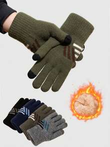 Luvas de inverno, fio de malha, tela sensível ao toque de cinco dedos com veludo grosso, luvas quentes para jogos, masculinas e estudantes, para viagem