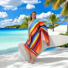 Vibrant Striped Soft Microfiber Beach Towel- Quick Dry, Absorbent& Sand- Swimming, Yoga, Camping& Travel- 29x 58inch Or 31x 71inch, Yoga Accessories Fashion Stripes Sandproof - Màu Cam cháy - Xem 2