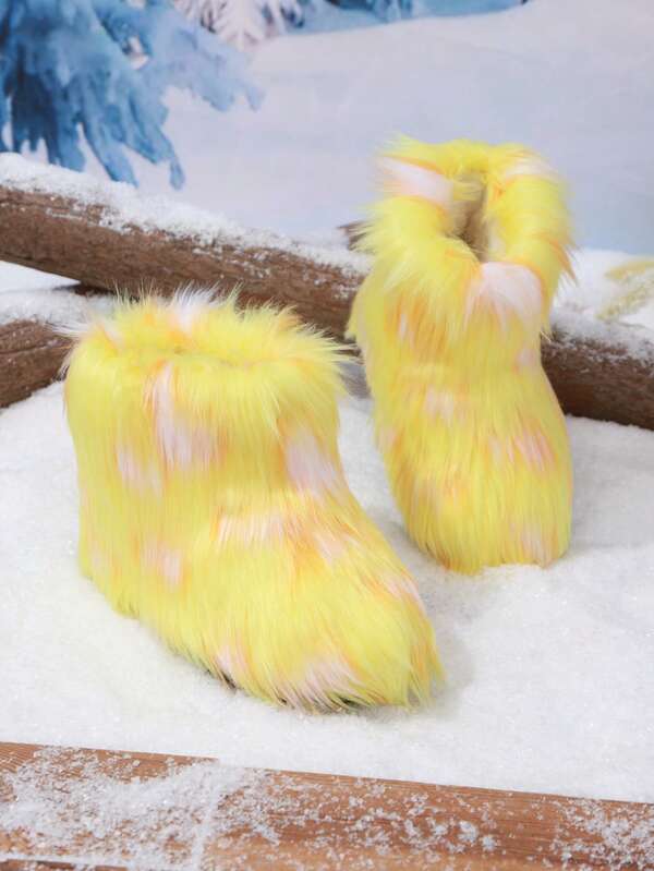 Children's Tall Boots, Girls Winter Warm Thick Anti-Slip Furry Mid-Calf Boots, Fashionable Snowboots