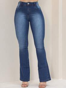 Women's Flare Jeans, High Waist, Bell Bottom - 青碧色 - 查看 6