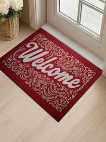 1PC Entrance Welcome Doormat With White Welcome Lettering And Intricate Floral Scroll Patterns Floor Mat Non Slip Rubber Backing Indoor Outdoor Rug For Bathroom Home Office Entryway Decorative Door Mat