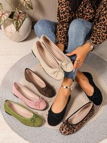 New Fashionable Minimalist Versatile Macaron Color Ribbon Tie Ballerina Style Niche Casual Shoes - Brown - View 3