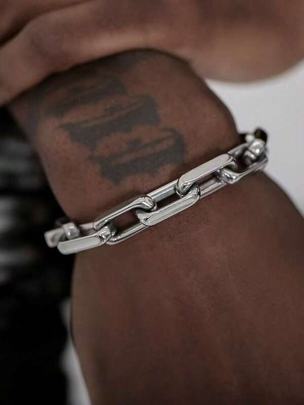 1pc Stainless Steel Bracelet, Couples Hiphop OT Clasp Cuban Link Chain Bracelet