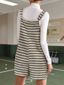 Womens Fall Striped Romper Sleeveless Loose Fit Jumpsuit Tied Shorts With Pockets Outdoor Casual Out - Xám - Xem 3