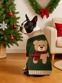 1pc Pet Cat & Dog Stretchy Soft Teddy Bear Embroidery Sweater Knitted Shirt For Fall And Winter Season