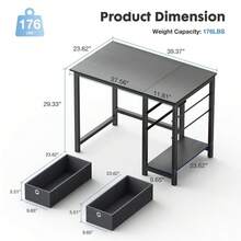 Elegant 40-Inch Wide Storage-Friendly Laptop Desk For Home Office, Sleek Black Computer Desk