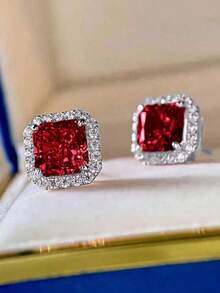 1 Pair Elegant Cubic Zirconia Stud Earrings For Women For Wedding Engagement Anniversary Party Jewelry Valentine's Day Gift, Jewelry Accessories - 銀藍色 - 查看 2