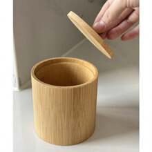 Salt Box Bamboo Salt Container With Handle To Easily Open And Seal Salt Cellar For Storing Salt Pepper Sugar Herbs Small Spice Box - Bamboo Wood Color - View 11