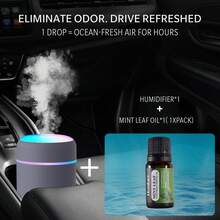 DOVVEE Mini Car Humidifier + Mint Leaf Oil (1X Pack) | Instant Energy Boost & Smoke Removal Kit – Crisp Mint Scent For Clear Breathing On The Go(Dark Grey Humidifier + Mint Leaf Oil*1) - Màu xanh chanh - Xem 11