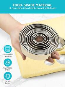 3/5/11/12件套不锈钢蛋糕模具，圆形模具，饺子切割器，吐司研磨工具套装，不锈钢慕斯蛋糕模具圈，圆形蛋糕圈，慕斯蛋糕圈，蛋糕模具，烘焙模具，可机洗，不锈钢材质 - 銀色 - 查看 4