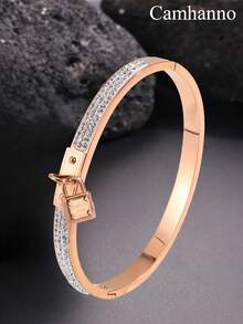 1PC Fashionable Retro Stainless Steel Mud Diamond Padlock Bracelet Suitable For Women's Daily Or Special Occasions, Casual, Party, Valentine's Day, Christmas Gifts - Yellow Gold - View 6