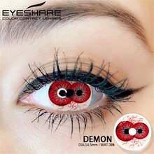 EYESHARE 1 对万圣节眼镜恶魔白眼彩色隐形眼镜适用于角色扮演和化妆眼镜年度一次性动漫镜片适用于派对，14.5 毫米 - 惡魔 - 查看 3