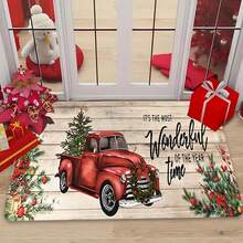 1/2/3 Pcs Christmas Kitchen Mat, Rustic Wooden Christmas Car And Christmas Tree Pattern, "The Most Wonderful Time Of The Year" Holiday Decor, Polyester Crystal Velvet Anti-Fatigue Mat, Non-Slip, Washable, Suitable For Home, Bedroom, Living Room, Kitchen, Bathroom, Entryway And More. - Multicolor - View 13