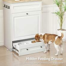 Advwin Dog Feeding Station With Storage Cabinet, Hidden Elevated Bowls For Medium & Large Dogs, Dog Food Cabinet Organizer With Slow Feeder, Stainless Steel Dog Bowls & Hooks For Pet Supplies - 白色 - 查看 8