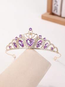 1pc Princess Crown Party Headpiece, Luxury Crystal Alloy Tiara - Purple - View 4