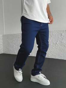 Jeans de caballero corte slim color azul oscuro tela con strech - Azul lavado oscuro - Ver 1