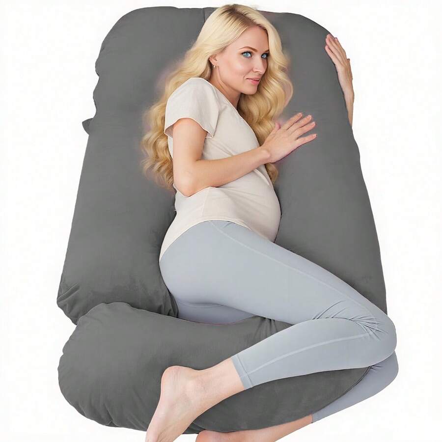 Pregnancy Pillow, Maternity Pillow For Pregnant Women 60 Inch, U Shaped Pregnancy Pillows For Sleeping, Full Body Pillow,Pregnant Women Must Have With Removable Cover, Black Velvet - Black - View 1