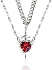 Matching Necklace For Couples Plated Sword And Heart Necklaces Set Dainty Zirconia Chain Pendant Jewelry Gifts For Him And Her - 金色 - 查看 5