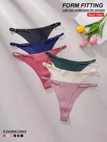 LianShengFa 6pcs Elegant High Waist Seamless Thong Panties, Low Waist Hollow Design Fashionable Ladies Underwear, Comfortable Breathable Soft Daily Wear Lingerie