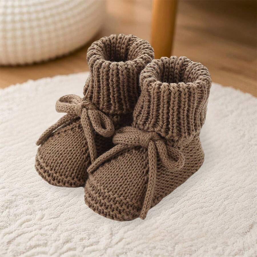 Baby Boys Girls Knitted Shoes Soft Sole First Walking Socks Comfortable Indoor Booties - Cà phê nâu - Xem 1