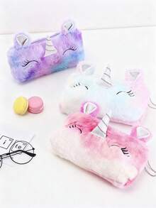 Cute Colorful Unicorn Radium Large Capacity Pencil Case Student Girl's Heart Stationery Bag Pencil Case Gift Gradient Unicorn Plush Pencil Case Girl's Small Size Cosmetic Bag Asymmetrical Color Storage Bag Wallet Pencil Case[The Unicorn's Horn Has A Random Color] - Multicolor - View 3