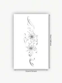 1 pieza Tatuaje temporal impermeable, resistente al sudor y lavable, de material de PVC, diseño personalizado de alta gama, pegatina de tatuaje de pareja con estilo Ins, patrón de flor de lirio y ombligo, adecuado para uso diario, dura de 3 a 5 días - Negro - Ver 2