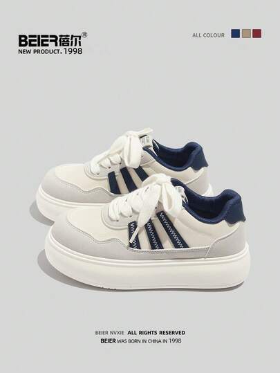 BEIER زوج من الأحذية الكاجوال المخططة، جلد اصطناعي مع رباط، للارتداء في الخارج، للربيع/الخريف