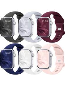 6pcs Soft Silicone Waterproof Sport Bands Compatible With Apple Watch 41mm, 40mm, 38mm, 45mm, 44mm, 46mm, 42mm, 49mm, Suitable For Apple Watch Ultra, SE, Series 10, 9, 8, 7, 6, 5, 4, 3, 2, 1 - Black/Cloud Gray/Wine Red/Midnight Blue/White/Gray Pink - View 10