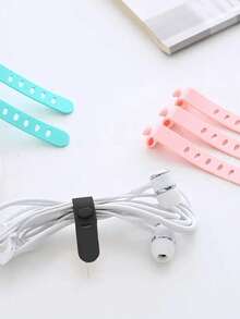 5-Hole Silicone Cable Organizer Box: Keeps Earphones, Chargers And Data Cables Neatly Stored And Easily Accessible! Reusable Silicone Cable Organizer For Storing And Managing Wires, With Straps And Multi-Functional Clips, Suitable For Food Preservation And Keeping Earphone Cords Tidy. (Random Color)