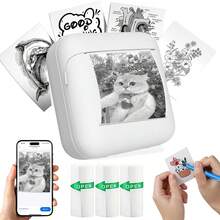 Impressora Portátil Mini, Impressora de Adesivos Mini Sem Fio com 3 Rolos de Papel de Impressão, Para Notas, Imagens, Fotos, Diários, DIY, Compatível com iOS e Android