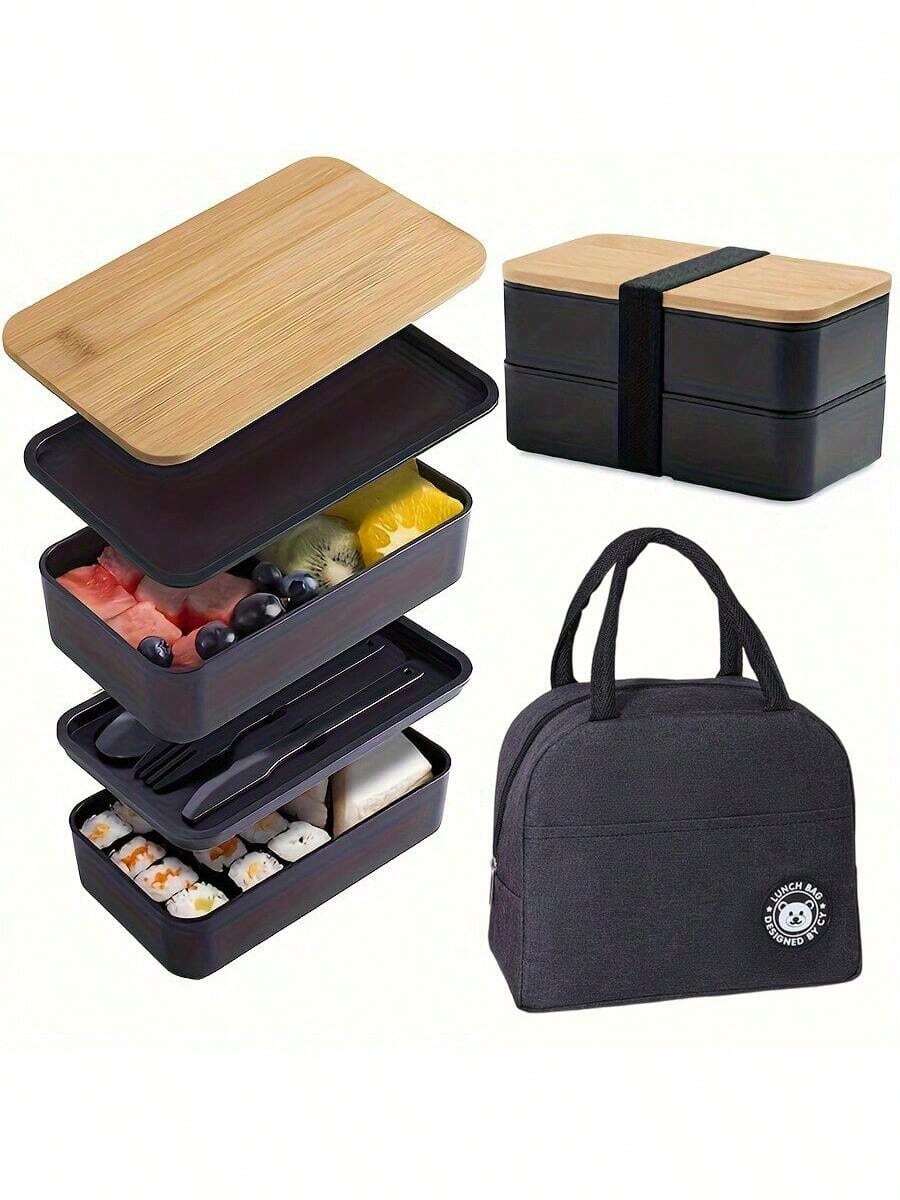 2 件/套便携式防漏午餐盒，带盖和保温袋，大号简易食品储存袋，适合返校、大学、办公室、露营、野餐、学习用品、厨房整理及配件，返校 - 彩色 - 查看 1
