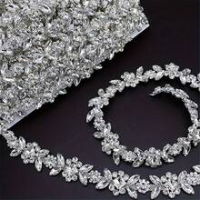 1 Yard Sparkling Crystal Braided Ribbon Rhinestone Trimmed Silver Chain Bridal Wedding Dress Shoes Decoration Accessories - Silver - View 17