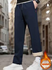 2 Pieces Set, Men's Winter Lamb Wool Warm Pants, Casual Straight Leg Pants With Zipper Pockets And Drawstring, Comfortable And Easy To Match.