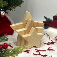 3pcs Unfinished Christmas Decorations, Winter Snowflake Decor, Christmas Tree, Snowflake, Star Craft Wood Slices, Layered Tray Decor, DIY Craft Wood Shapes, DIY Christmas Decor Blank Wood Slices, Home Decor, Room Decor, Christmas Ornaments - Wood Color - View 3
